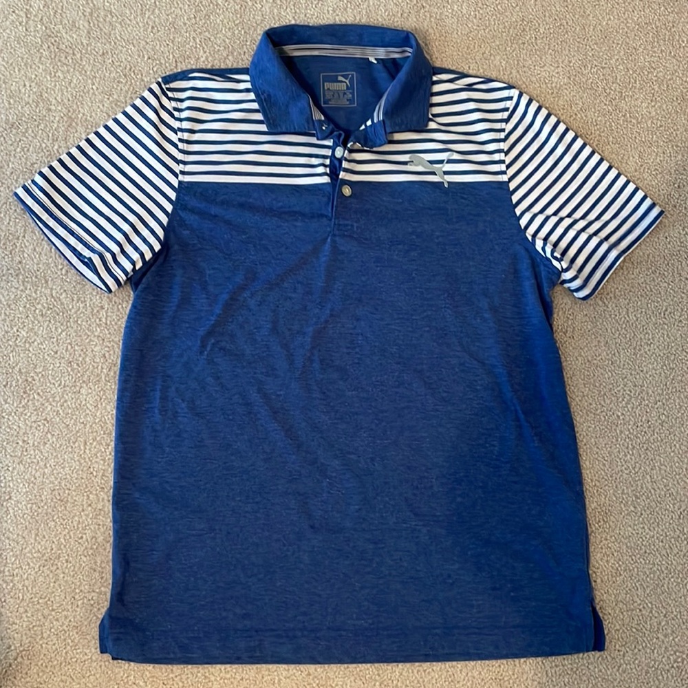 Used Puma Polo size Boys XL Heather blue and gray stripped
